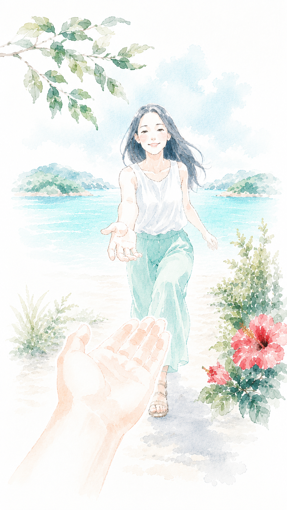 そばにいる距離感を表す海辺のイラスト
