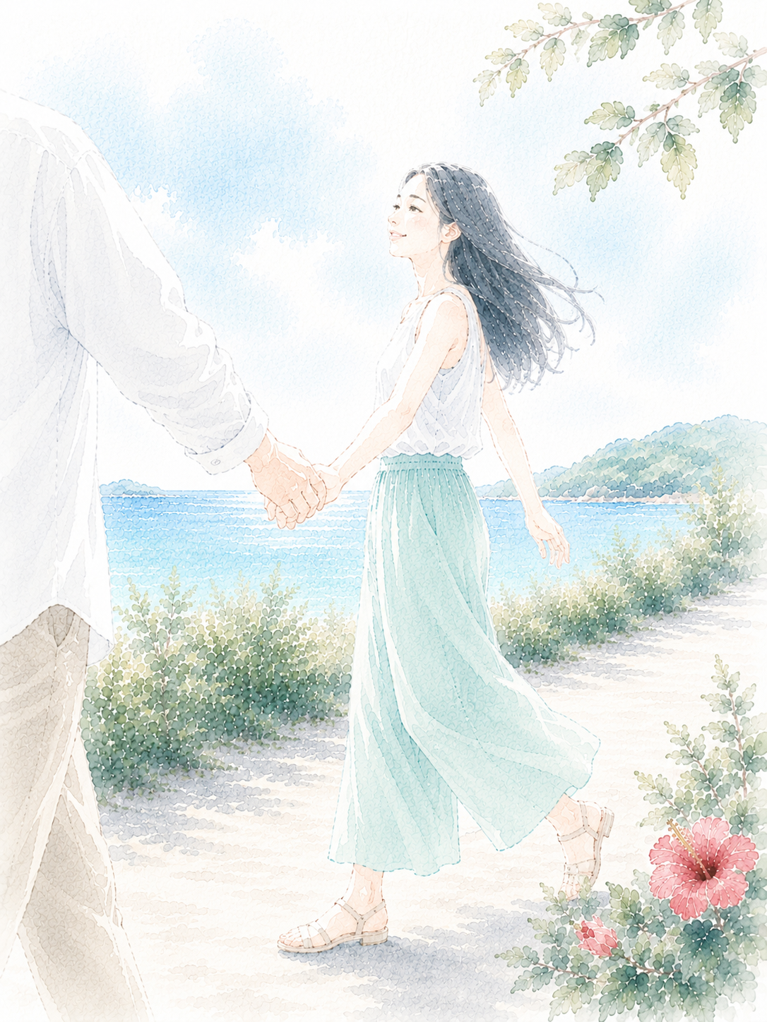 沖縄の風景と人のつながりを表すイラスト